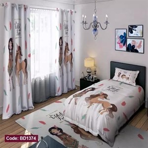 ست کامل ژورنالی رو تختی چاپی دخترانه پرنسس و اسب شاخدار کد bd1374 (پس کرایه)