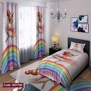 ست کامل ژورنالی رو تختی چاپی دخترانه رنگین کمان  کد bd1700 (پس کرایه)