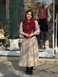 پیراهن جلیقه ترگل کرم زرشکی