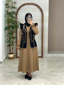 پیراهن جلیقه ابرا مشکی نسکافه ای
