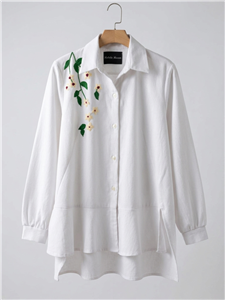 شومیز شانتون نخ سفید زنانه با گلدوزی کار دست روی سینه