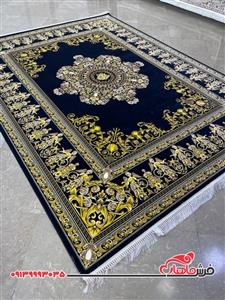 فرش سرمه ای طلایی ورساچه 1200 شانه تراکم 3600
