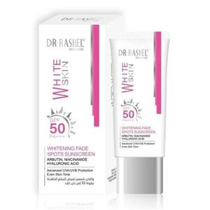 کرم ضدآفتاب دکتر راشل spf 50 مدل White skin مناسب برای انواع پوست، به‌ویژه پوست‌های چرب و مستعد لک حجم 50 میلی لیتر