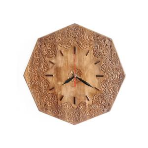 ساعت دیواری چوبی هشت ضلعی منبت کاری شده