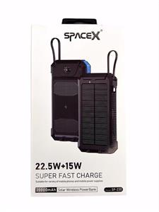 خرید پاوربانک ۲۰۰۰۰ فست شارژ Space X با شارژ خورشیدی، وایرلس و بدنه ضدضربه