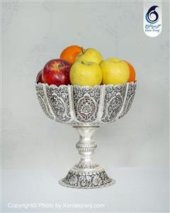 میوه خوری شبه نقره تک پایه قلم زنی گل و مرغ طرح نقره با روکش و ضمانت ۳۶ ماهه کیمیاترنج 