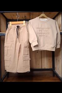 ست بلوز و شلوار پسرانه سایز ۴۰ جنس بلوز دورس دونخ پنبه و شلوار کتان کارگو