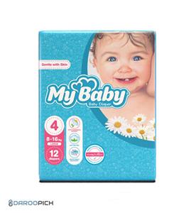 پوشک کامل کودک سایز 4 مای بیبی بسته 12 عددی