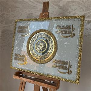 تابلو چهارقل رزینی طرح سپید تم سفید _طلایی