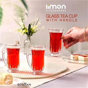 استکان شیشه ای دسته دار لیمون