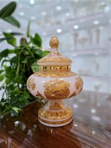 شکلات خوری کریستال طلاکوب طرح ورساچه رنگ کرم سایز کوچک برند پیتر کریستال 