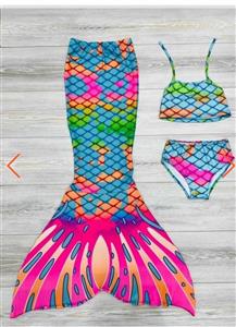 ست سه تکه  مایو( شورت و بالاتنه و دم پری دریایی ) مدل  پری دریایی ترک 3 تا 12 سال با کیفیت عالی