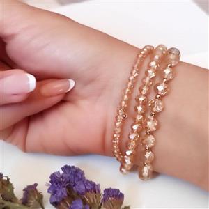 دستبند مهره‌ای کریستالی چند رشته‌ای ✨ رنگ شامپاینی (بژ) - زرمیس