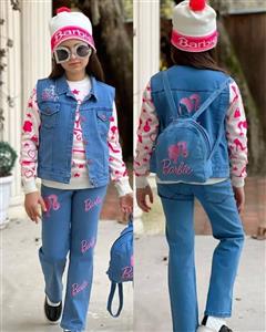 ست5 تیکه دخترانه ترک طرح باربی مناسب ست کردن دختران شیک پوش و لاکچری از3 تا 12 سال