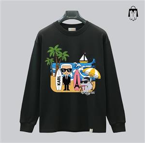 تیشرت نخ پنبه آستین بلند طرح کارل لاگرفلد