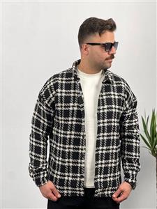 پیراهن پشمی مردانه مشکی چهارخونه کد 3097