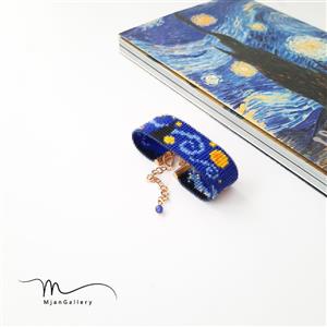 M0087 _ دستبند شب پرستاره، دو سانت، قفل استیل، ونگوگ 14 رج ( منجوق میوکی )