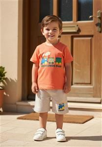 تیشرت شلوارک پسرانه بچگانه پنبه طرح قطار سایز ۳۵ - ۴۰