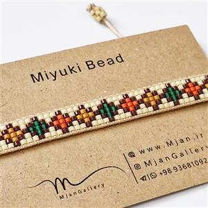 M0296 _ دستبند خردلی نارنجی سبز 5 رج ( منجوق میوکی )