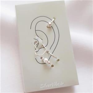 ست گوشواره تک قلبی مرواریدی و حلقه ای با ایرکاف توپی | برند Iam