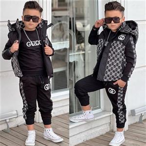 ست سه تیکه پسرانه ترک gucci شامل بلوز و شلوار و پافر بسیار شیک و باکیفیت 3 تا 12 سال