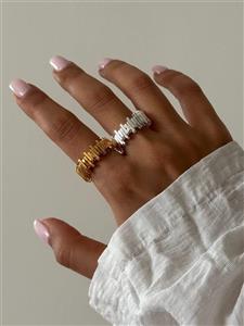 انگشتر تاج خطی مینیمال نقره ای آبکاری نقره استیل با کیفیت