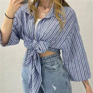 شومیز راه راه جلو گره