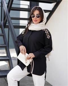 مانتو مشکی گلدوزی زنانه مدل آنا جنس کرسپو درجه یک