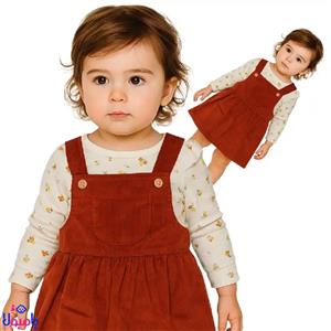 سارافون قرمز آجری دخترانه با جوراب شلواری