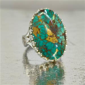 انگشتر نقره فیروزه نیشابوری سبز آبی رکاب سرنیزه‌ای