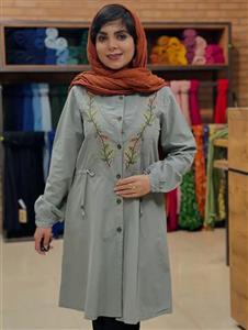 مانتو الیاف طبیعی گلدوزی شده جلو بسته مدل ندا