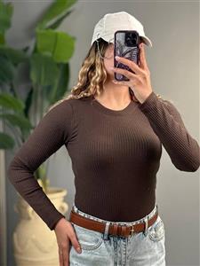 بادی زنانه یقه گرد پنبه پلیسه آستین بلند ساده