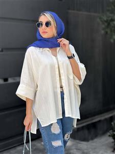 شومیز مانتویی بیرون پوش جلو دکمه زنانه دخترانه خنک آستین کیمونو پارچه اطلسی بدون آبرفت فری سایز تا ۴۶