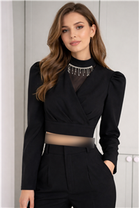 کراپ شومیز مجلسی زنانه مدل چپ و راستی یقه جواهردوزی