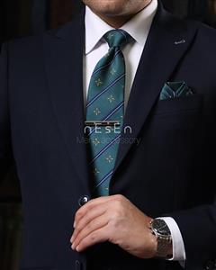 کراوات و دستمال جیب NESEN – طرح درفش کاویانی سبز V5