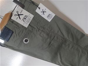 شلوار کتان مردانه راسته کلاسیک زارا (REGULAR ZARA) رنگ سبز سدری کد KMC006