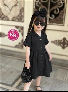 پیراهن لینن دخترانه رنگ مشکی سایز ۲ تا ۶ سال