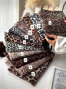 روسری برشکا پلیسه نخی طرحدار پلنگی