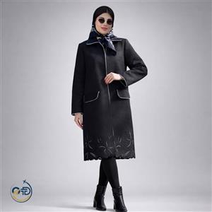 پالتو زنانه مخمل پتینه با گلدوزی و بروکنه‌دوزی