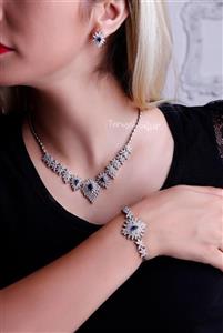 خرید سرویس نقره جواهر طرح یاقوت کبود صنعتی + به همراه قیمت مناسب + عیار 925