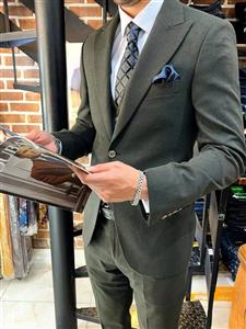 کت وشلوار پشمی سبز زیتونی