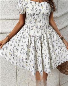 پیراهن مجلسی عروسکی آستین پفکی گلدار Shein