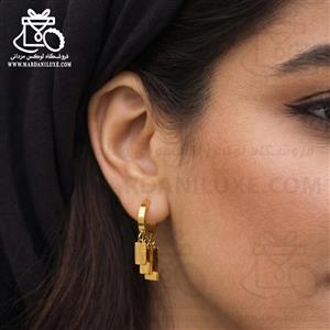 گوشواره استیل طلایی مستطیلی چند لایه