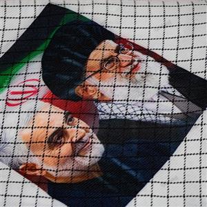 چفیه پلی استر سفید طرح رهبری و سردار سایز 100 در 100 کد 1348
