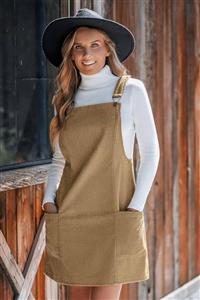 سارافون بافت مخمل کبریتی کاپشی | Corduroy Mini Overall Dress | قیمت و خرید اصل TurkishMod | فروشگاه آنلاین برندهای اصل ترکیه