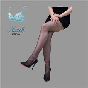 جوراب شلواری زنانه نگین‌دار فاق بسته – مشکی با سوراخ متوسط و ارسال فوری