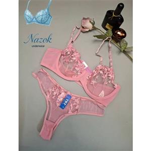 ست سوتین و شورت زنانه TRT زیر فنردار با تور گاز گل‌درشت صورتی پررنگ | سایز ۷۵ ۸۰ ۹۰ دارای ارسال فوری