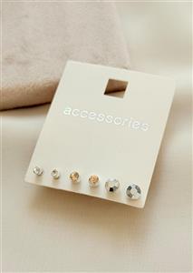 گوشواره میخی پک دار سه تایی نگینی مدل72 چند رنگ