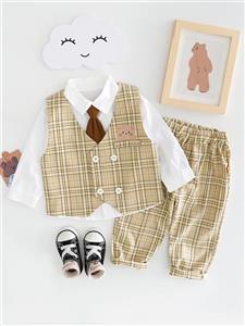 ست چهار تیکه جلیقه شلوار و پیراهن پسرانه با کراوات بچگانه مناسب ١ تا ٥ سال
