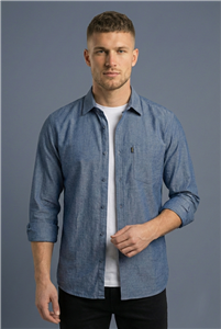 پیراهن مردانه آبی سنگشور آستین بلند نخ پنبه 518